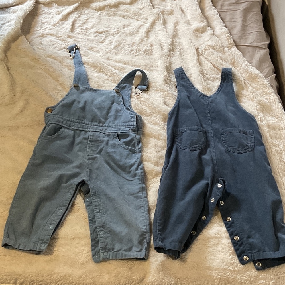 Angel Dear Dual Denim-Style Baby Rompers in Light Blue and Navy